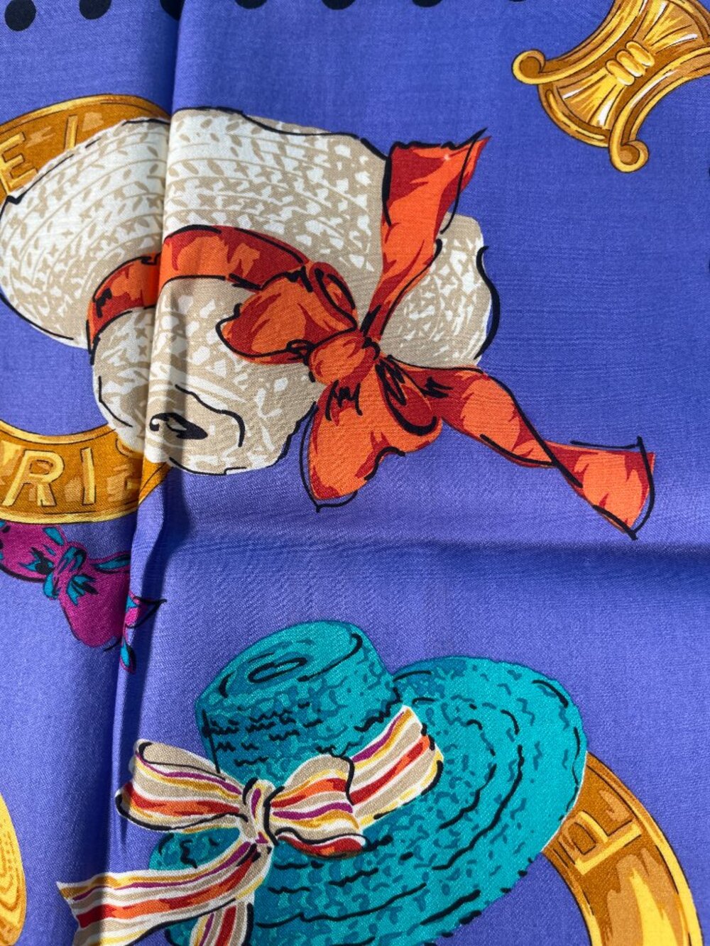 Céline Paris Cotton Scarf Colorful Hats & Rope Print 20" Square - Picture 7 of 13